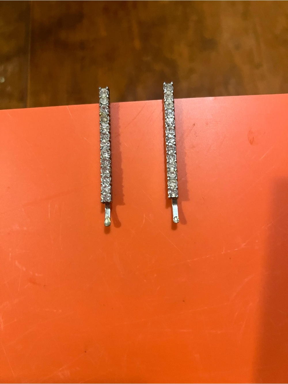 Vintage Y2K 2000s Rhinestone Crystal Bar Bobby Pins Silver Hair Clips Set of 2